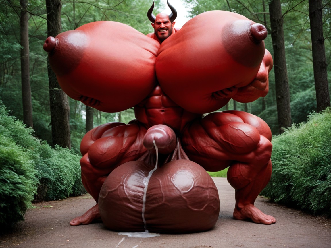 Impossibly Massive Muscles, Hyper Red Skin, Hyper Puffy Cock ゲイAIポルノ