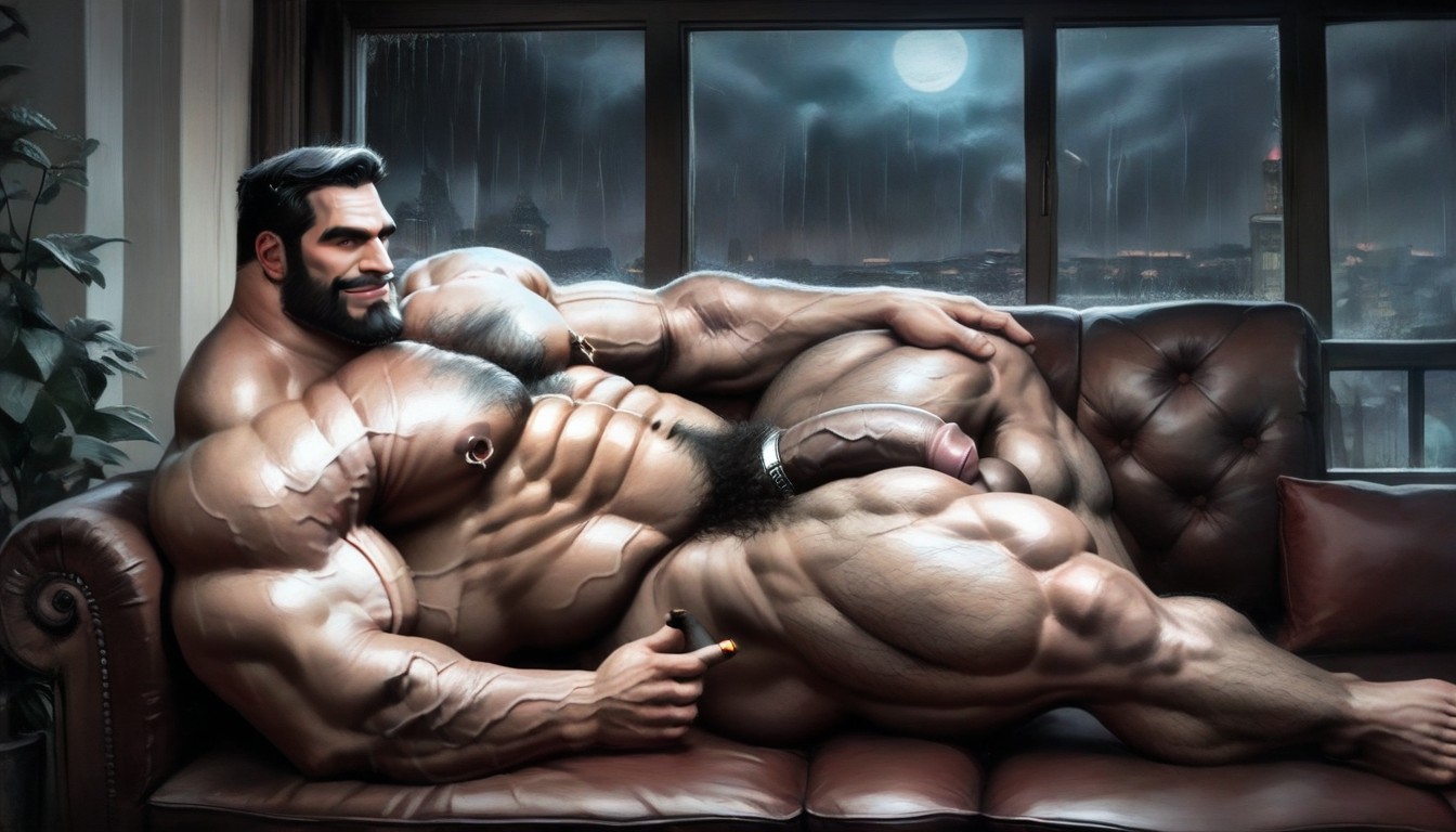 Huge Black Beard, Huge Muscular Calves, Wide Cock Ring AI Gay Porn
