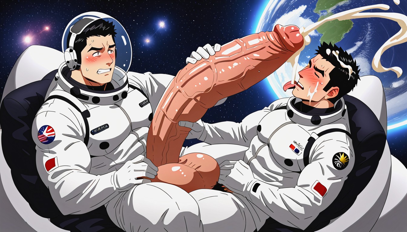 Fondling Giant Balls, Looking Up At Cock, Black Hair Porno IA Gay