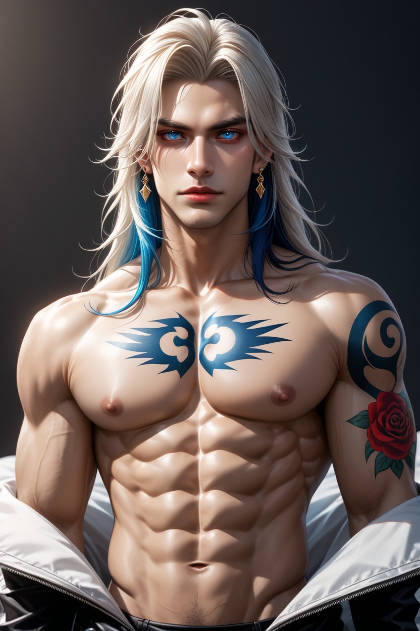 Visible Abs, Seductive Look, Black Hair Porno IA Gay