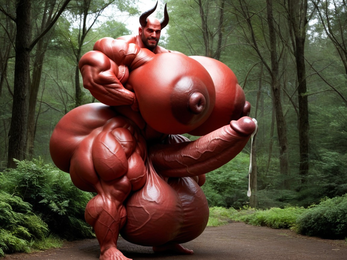 하이퍼 하체 무거운, Fully Red Skin, Massive Muscles 게이 AI 야짤