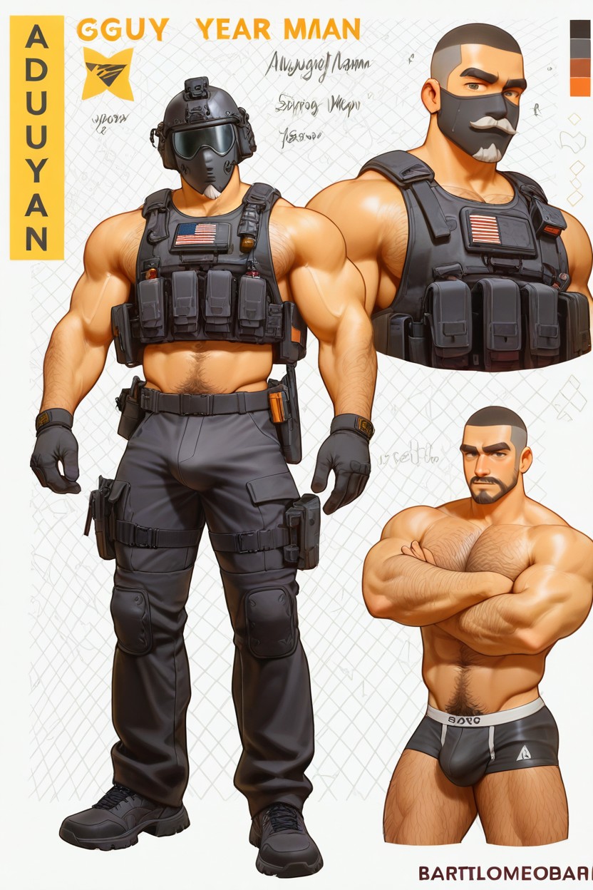 Black Gloves, Dark Brown Skin, Black Tactical Gear AI同性恋黄片