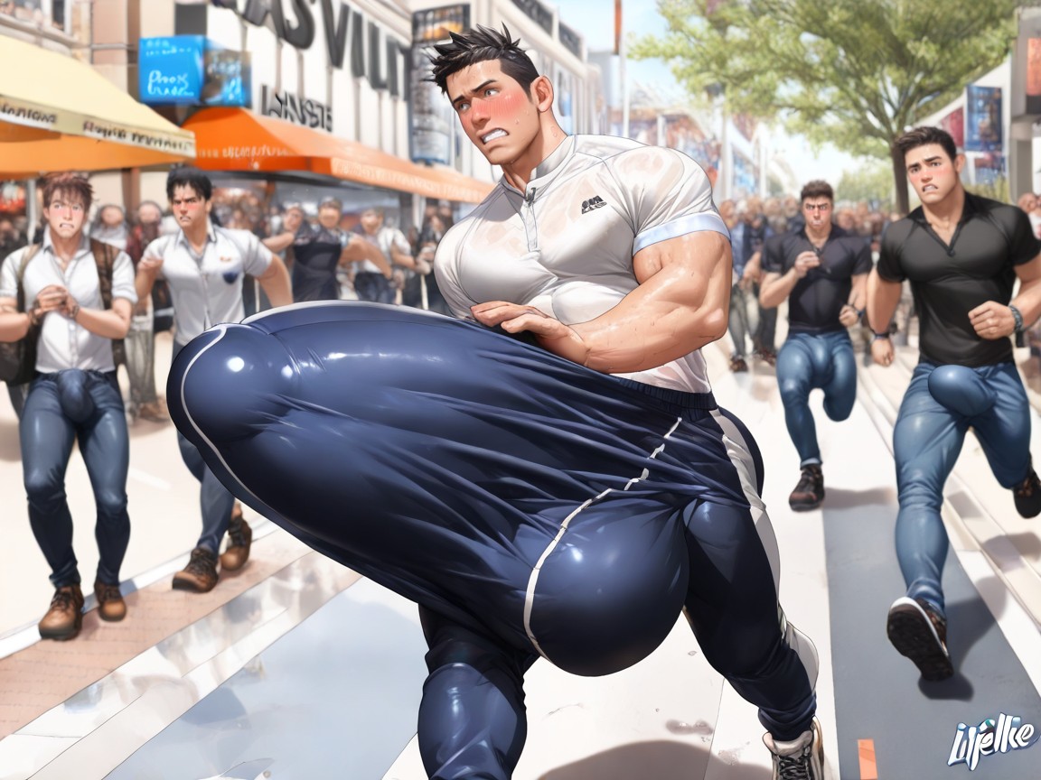 Extremely Erect Bulge, 咬緊牙齒, Man Has Extremely Visible Erection AI同性恋黄片