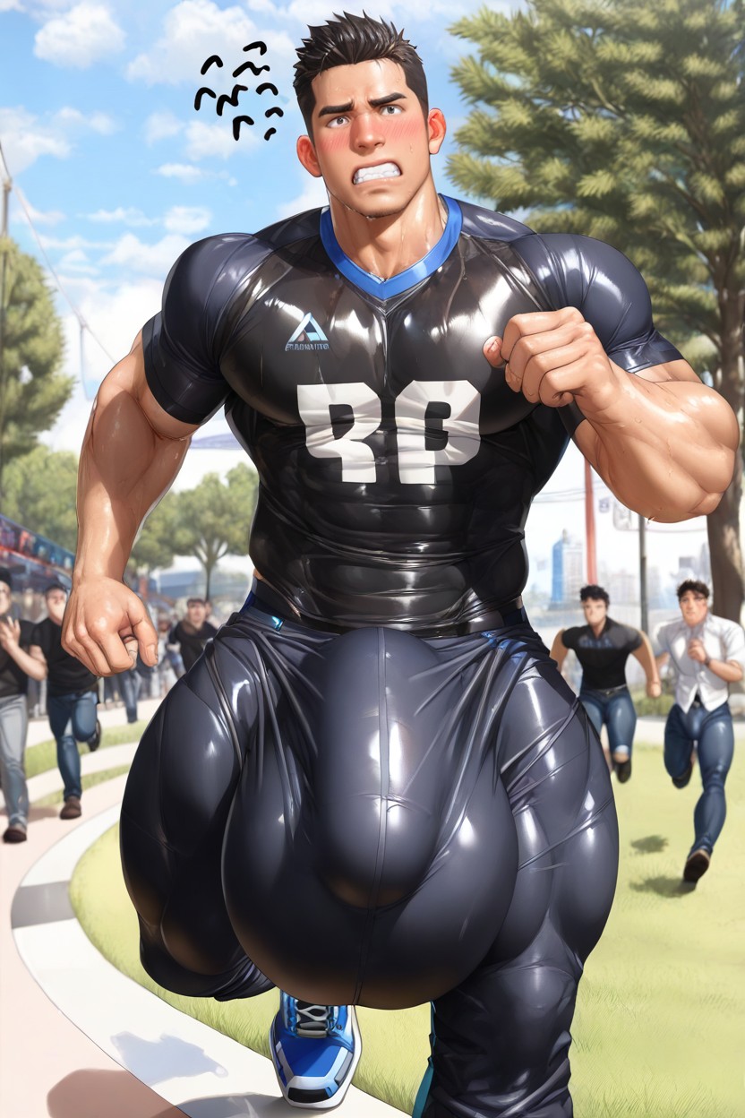 Upright Big Boner Bulge, Park, Square Jaw AI Gay Porn
