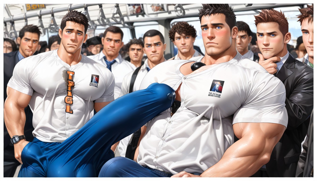 Square Jaw, Gigantic Hyper Erection Bulge Visible, Photorealism AI Gay Porn