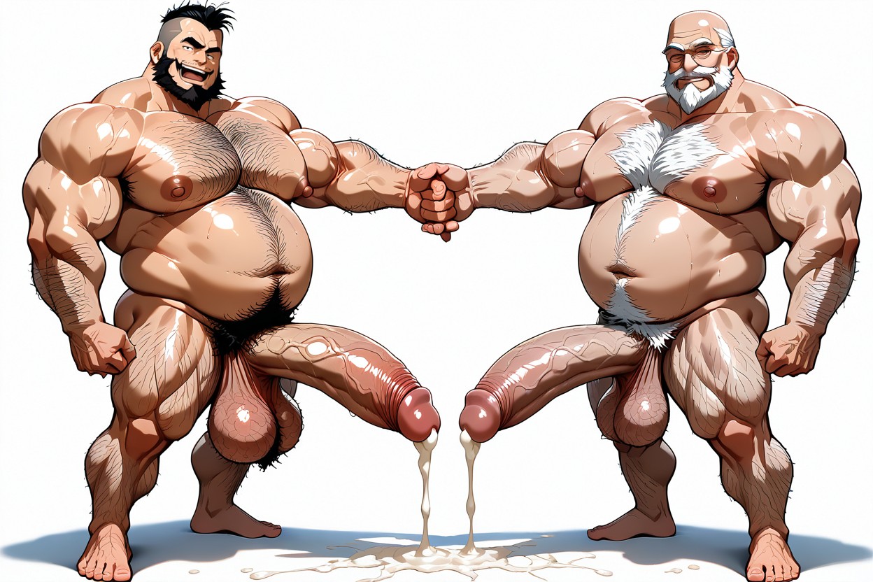 2 People, Hyper Nipples, Full Body Profile View AI Gay Porn