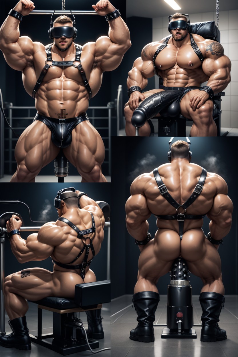Massive Cock, Harness, Metal Chain Around Neck AI Gay Porn