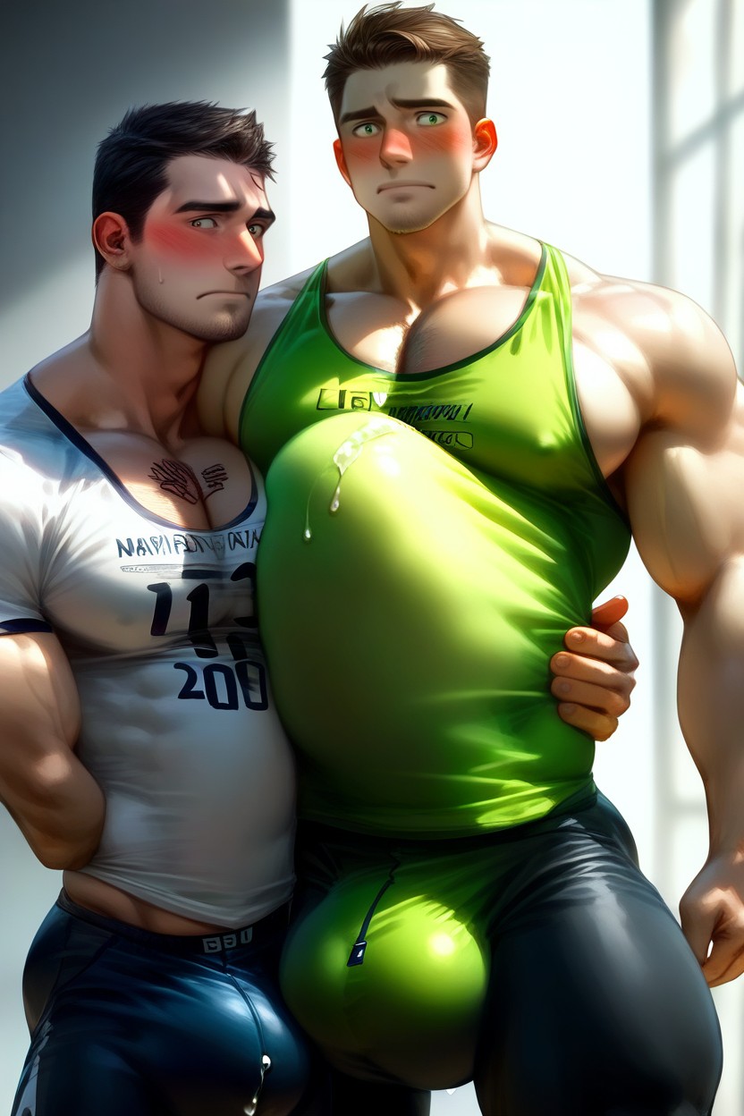Square Jaw, Other Man Touches His Bulge, Glans Near Mouth Porno IA Gay