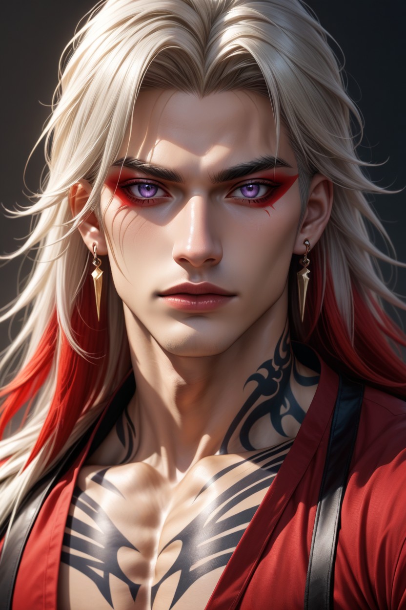 Platinum Blonde Hair, Smoky Eyes, Smooth Chest AI Gay Porn