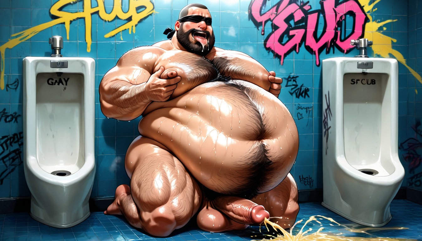 Chest Hair, Public Bathroom, Pissing In Open Mouth AI Gay Porn