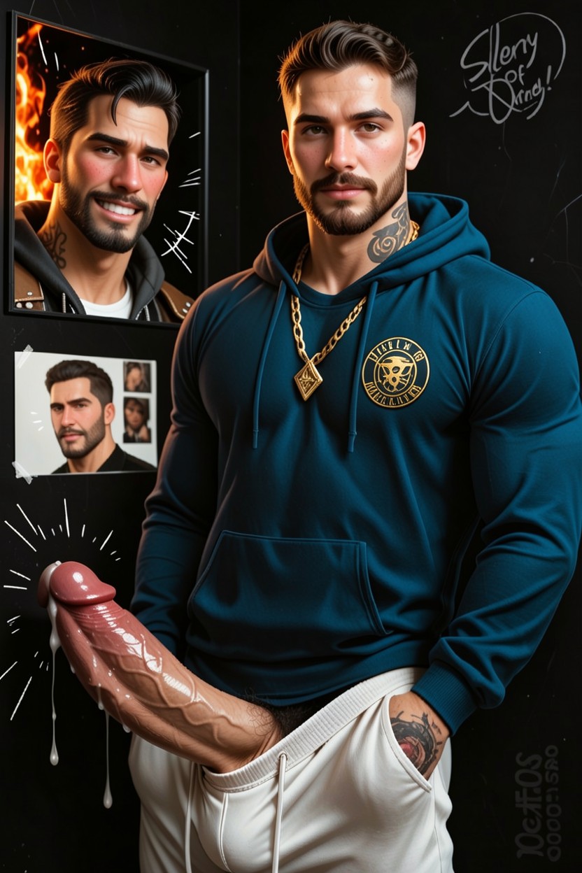 Exposing Erect Cock, Horny Dominant Look, Fucking Glory Hole AI Gay Porn