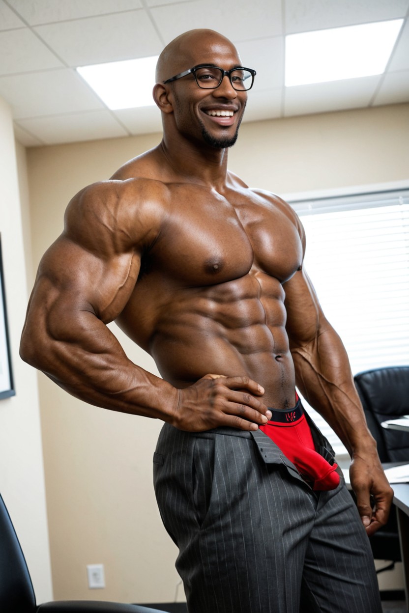 Clean Shaven Body, Office, Hyper Muscular Body AI Gay Porn