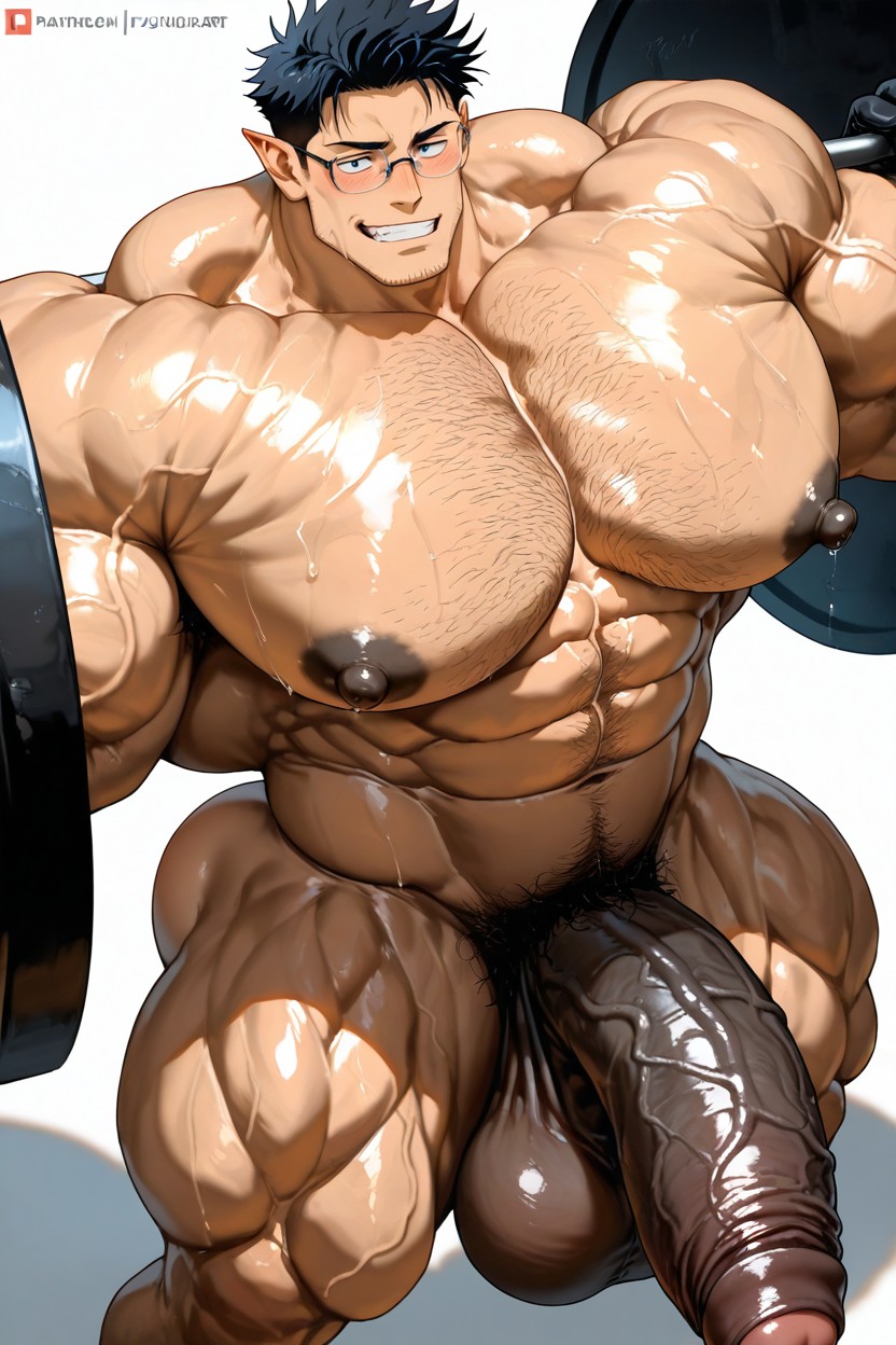 Profile, Carrying A Barbell On The Shoulder, Beitemian Art Style AI Gay Porn