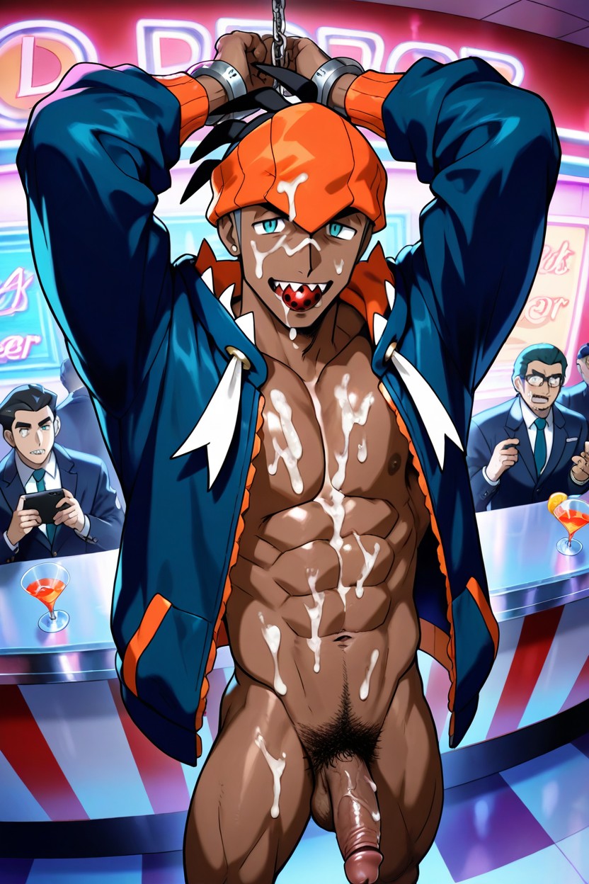Sharp Teeth Showing, Dark Skin, Pubric Hair ゲイAIポルノ