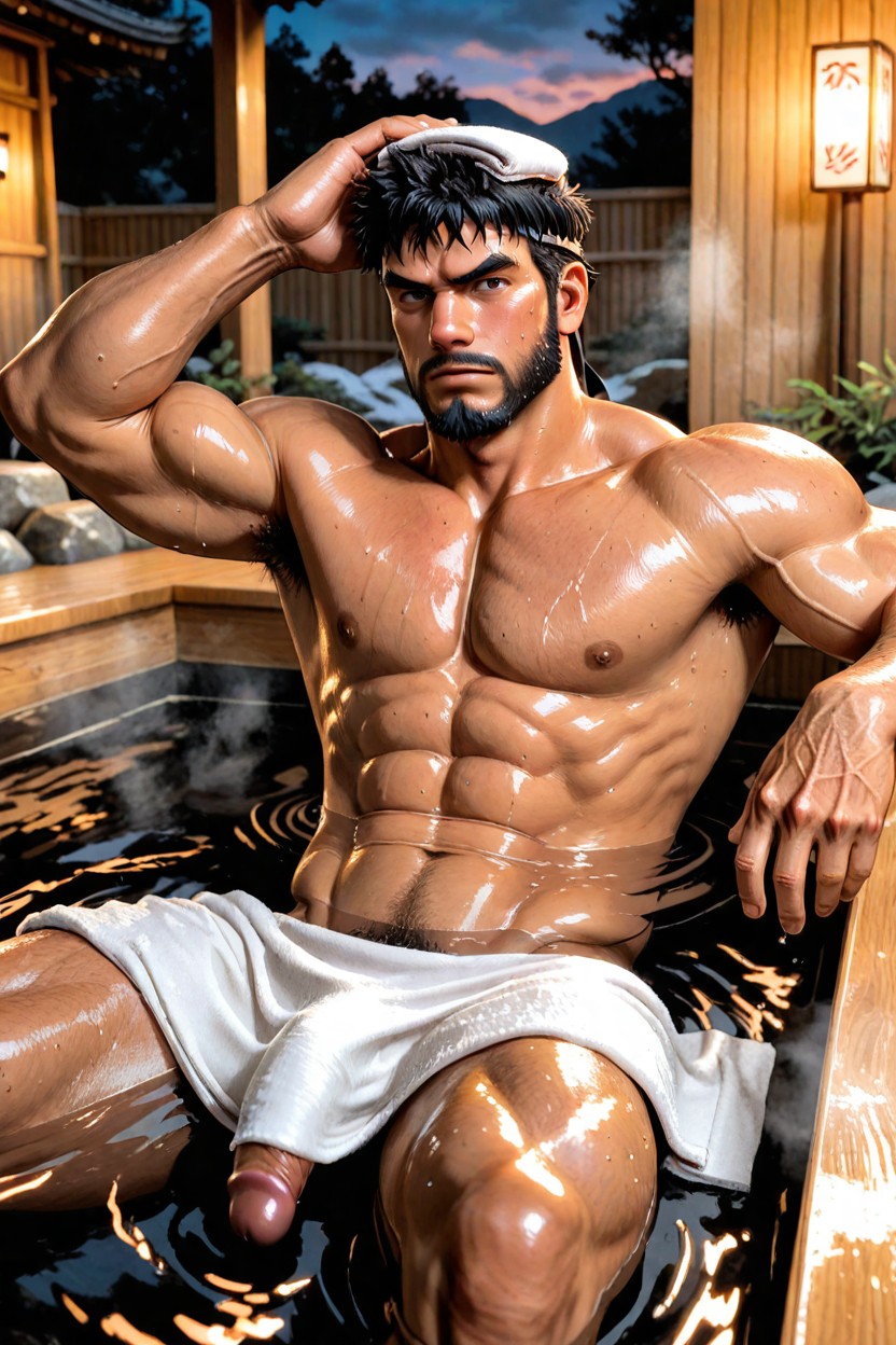 Naked, Beardless Ryu, Public Hair AI Gay Porn