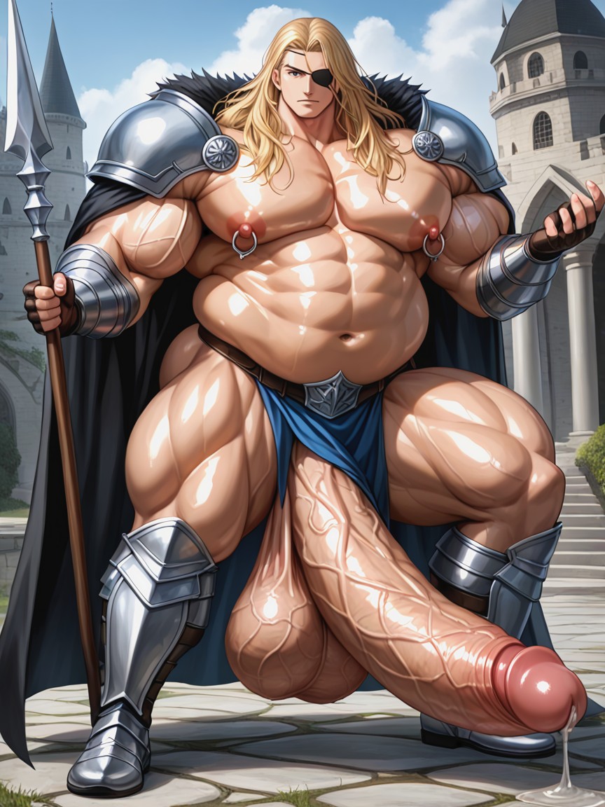 Blonde Hair, Oiled Skin, Medieval Fantasy Armor Pornografia gay com IA