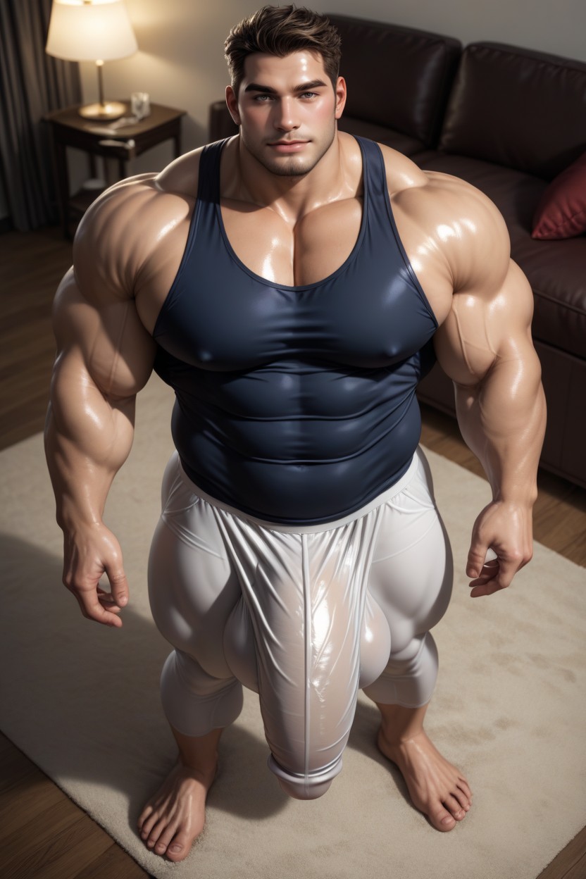 Oiled Bulge, Tall, Big Round Pecs AI Gay Porn