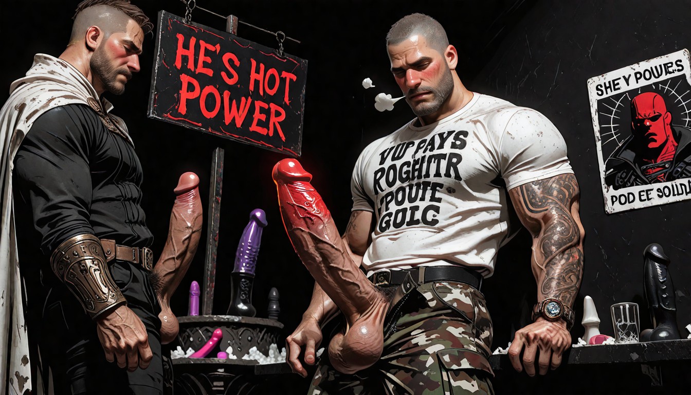 Army T-shirt, Curved Cock, Red Hot Steamy Cock AI Gay Porn
