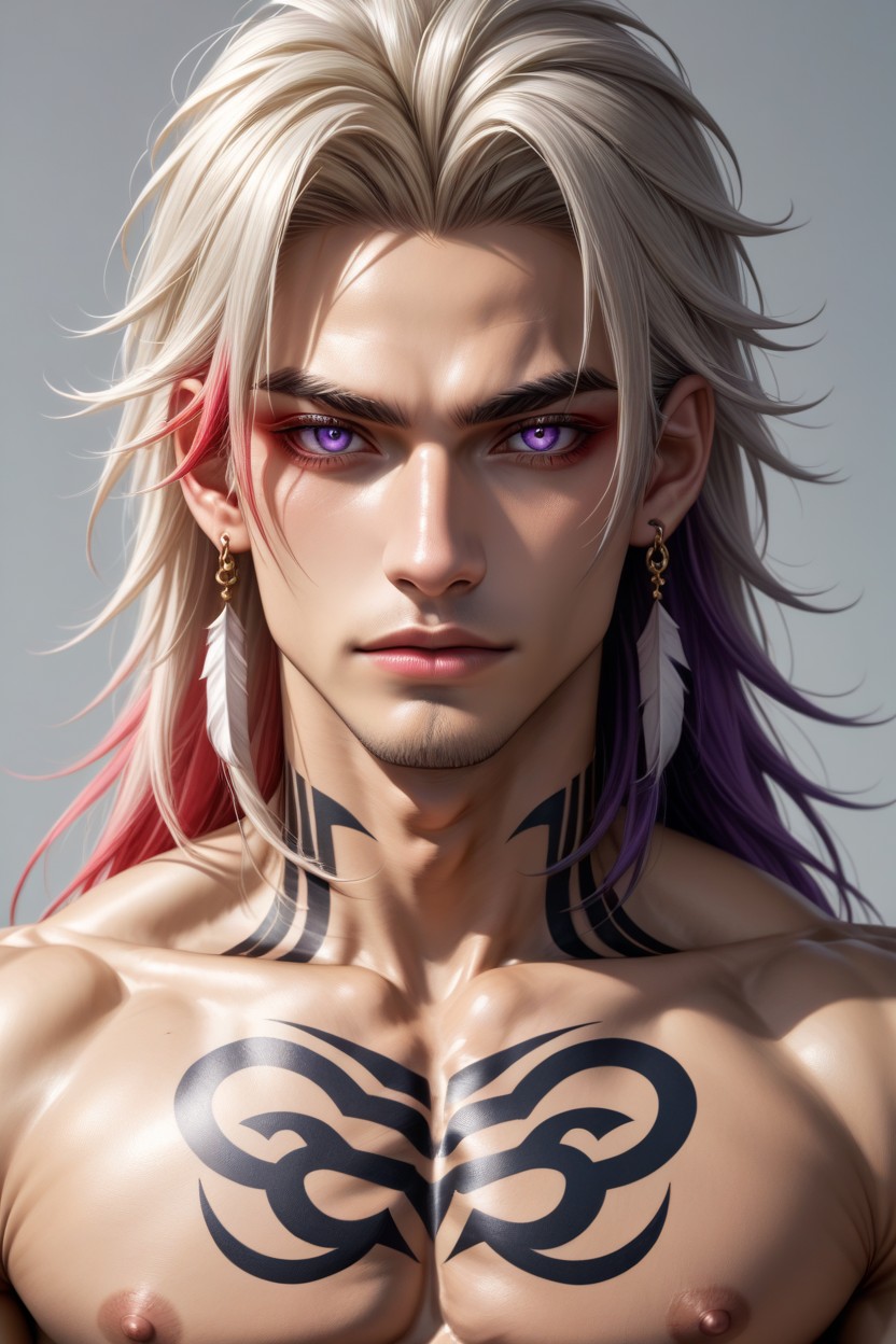 Chest Tattoo, Pale Glossy Skin, 多种颜色 AI同性恋黄片