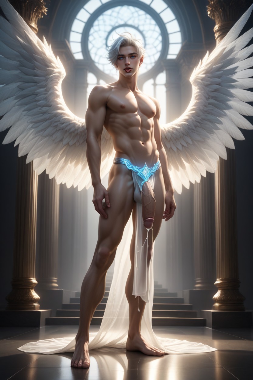 White Angel Wings, 白い髪, Side View ゲイAIポルノ