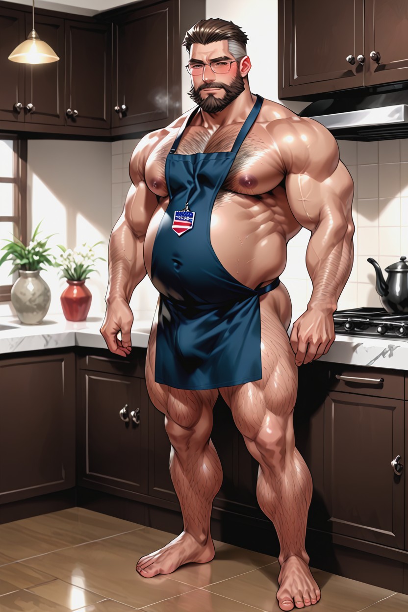 In The Kitchen, Military Haircut, Excessive Hairy Chest ИИ гей порно