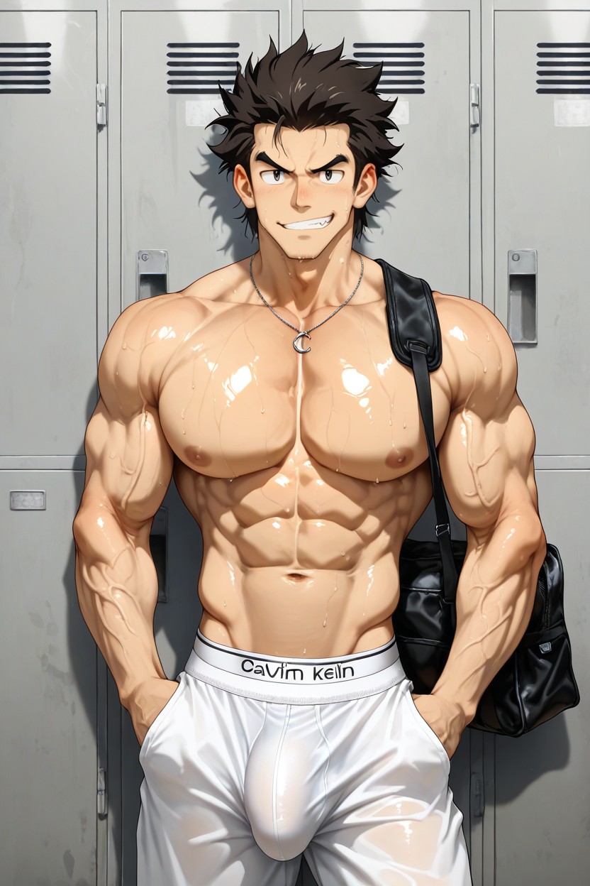 Shortcurly Hair, Strong V Line, Shoulder On Locker AI同性戀黃片