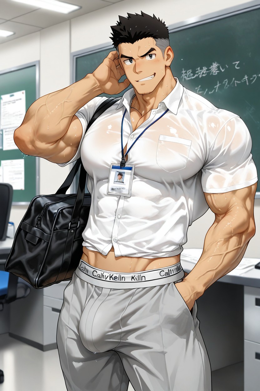 Calvin Klein Underwear Waistband Visible, Front Of Blackboard, 18+ ゲイAIポルノ