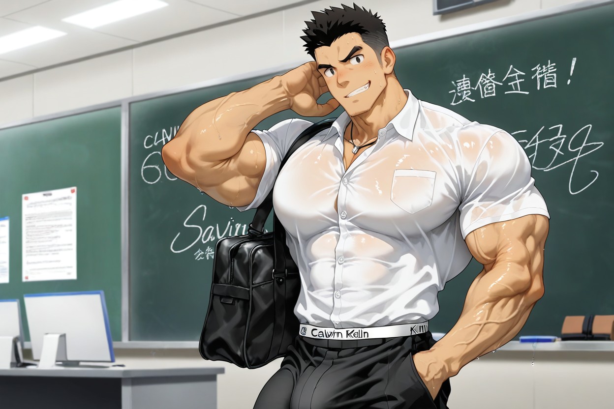 Jock, Wearing Transparent Harem Pants, 教室 AI同性戀黃片