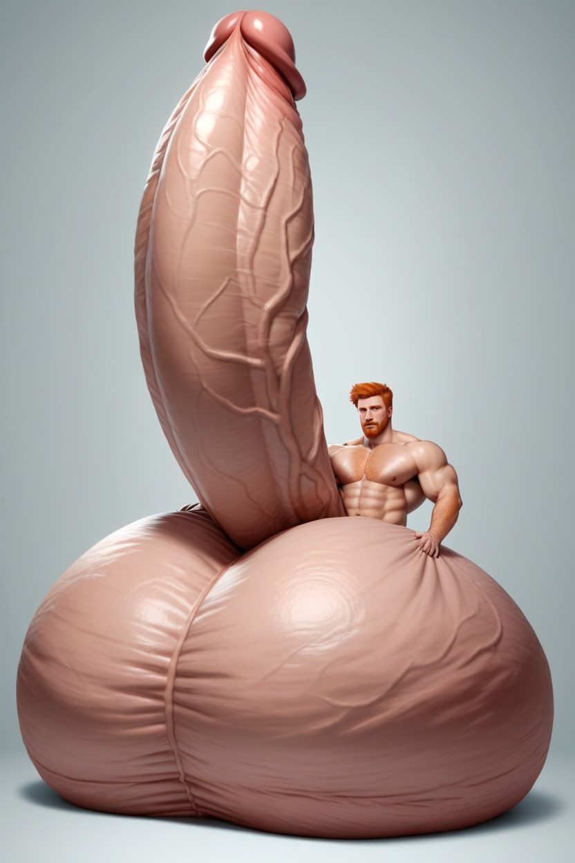 Oversized Hyper Balls, Ginger Body Hair, Nu Pornografia gay com IA