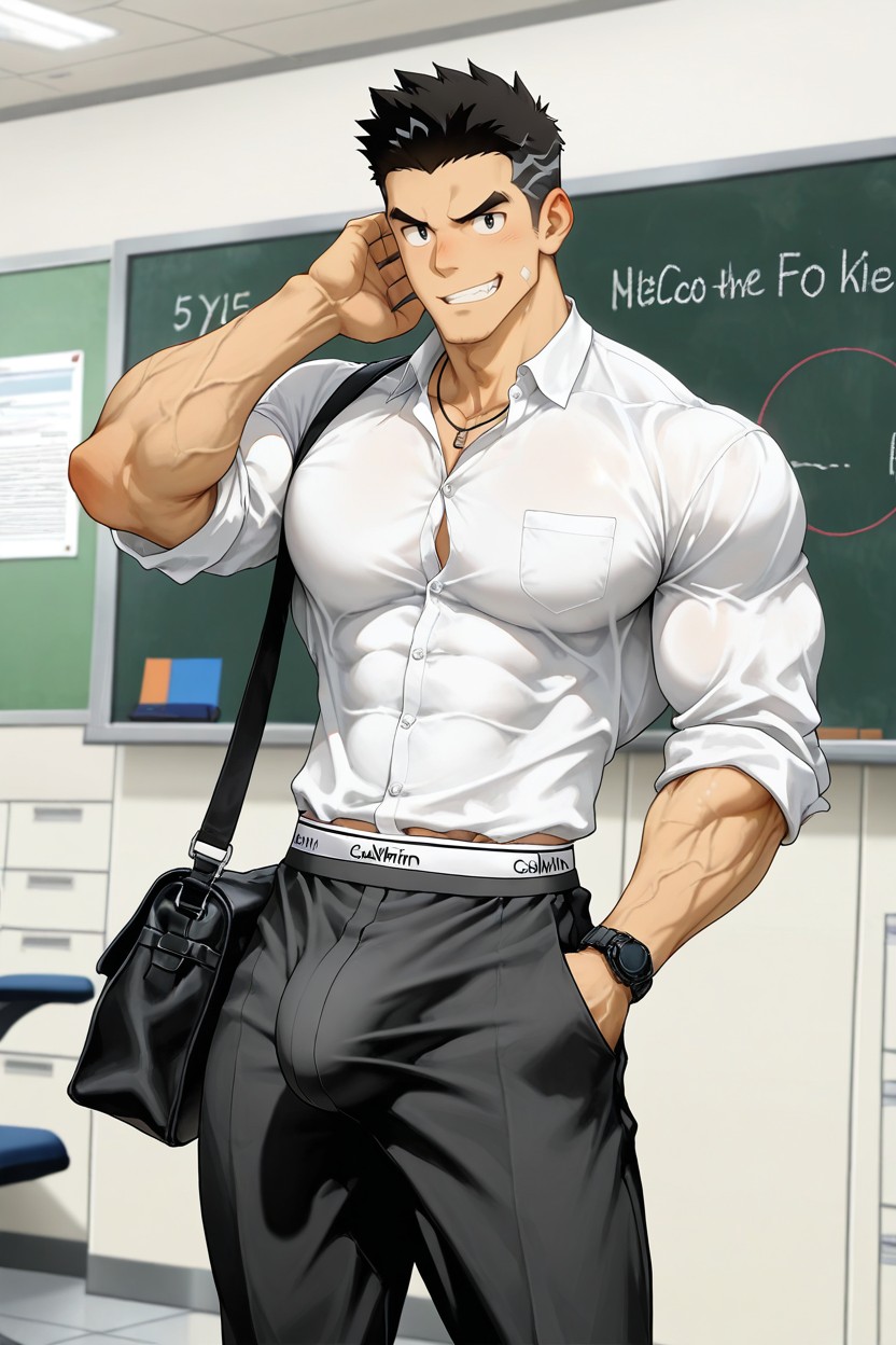 Strong V Line, Hand In Hair, Shortcurly Black Hair AI同性戀黃片