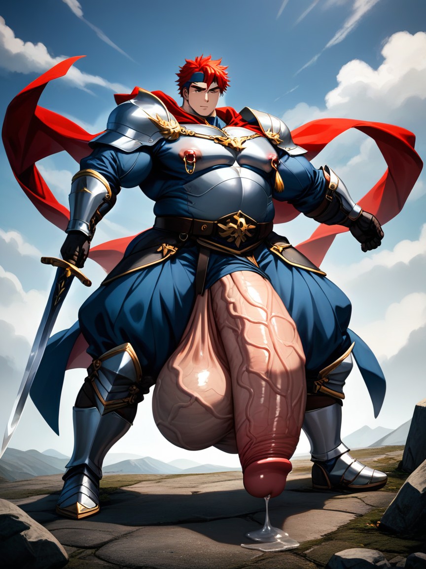 Battle Stance, Impossibly Long Hyper Penis Shaft, Precum Pouring From Penis ゲイAIエロ