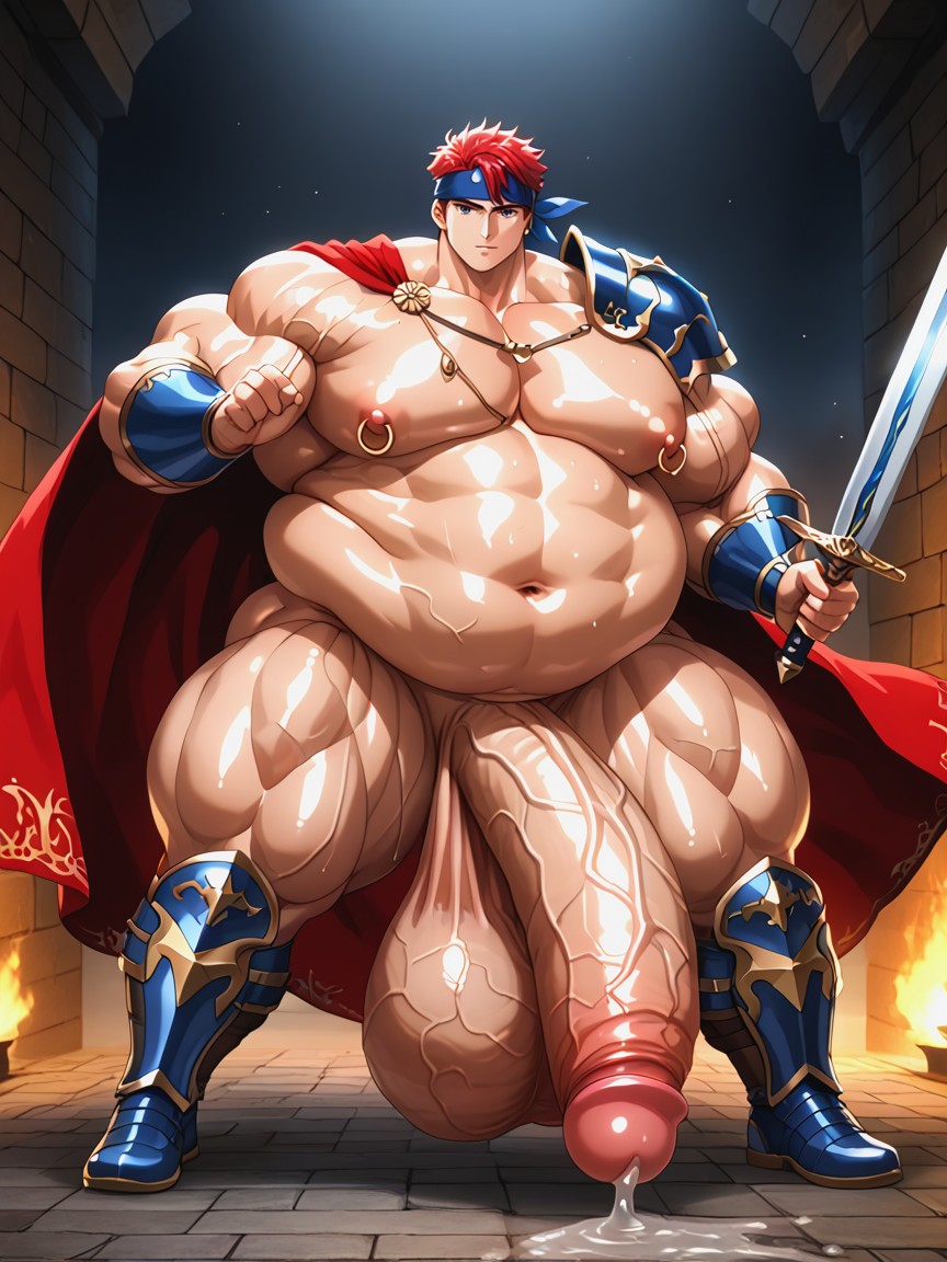 Oiled Skin, Holding Sword, Extremely Huge Nipples AI Gay Porn