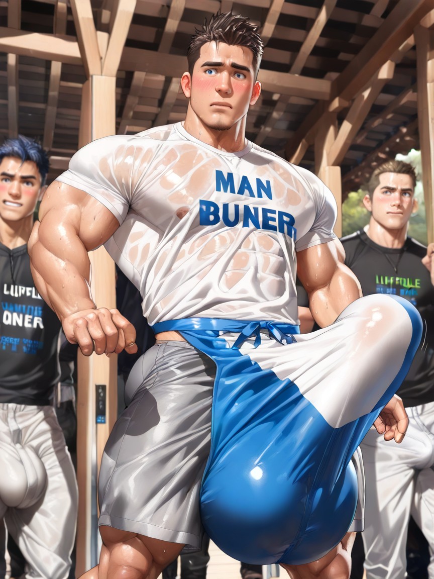 Huge Erection Outline Visible, Gigantic Impossibly Oversized Hyper Bulge Is Fully Erect Upright, Bara Style AI同性恋黄片