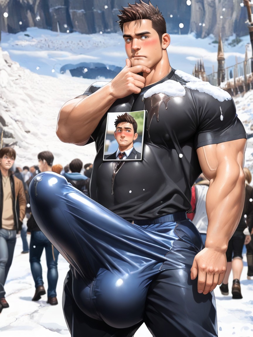 Giant Fully Erect Upright Bulge Up To Chin, Boner Bulge, Bara Style AI Gay Porn