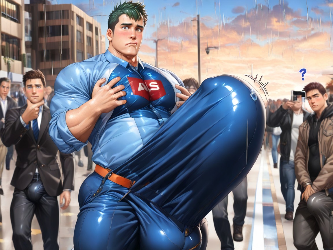 Bara Style, Handsome, Fully Erect Upright Hyper Bulge Towards His Chin ゲイAIポルノ