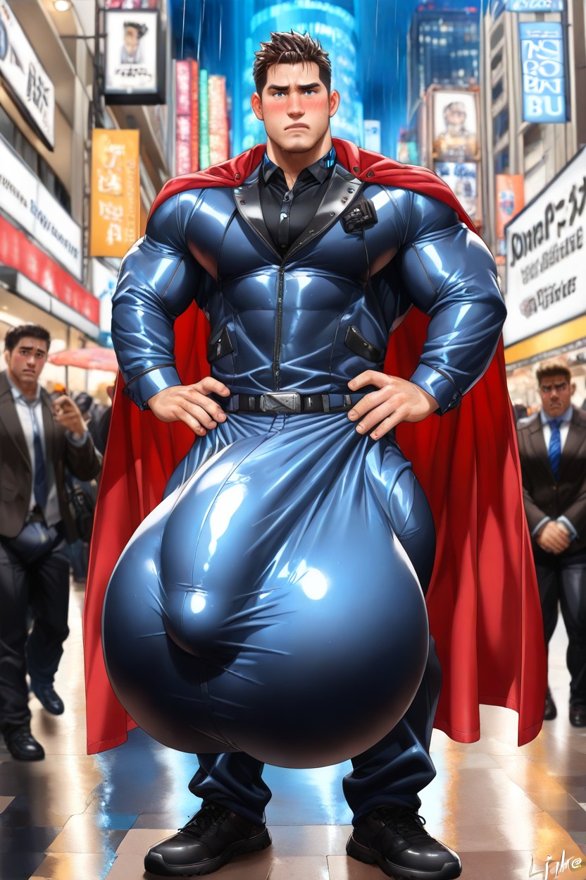 Upright Big Boner Bulge, Obvious Giant Erection Visible Through Fabric, Handsome Pornografia gay com IA