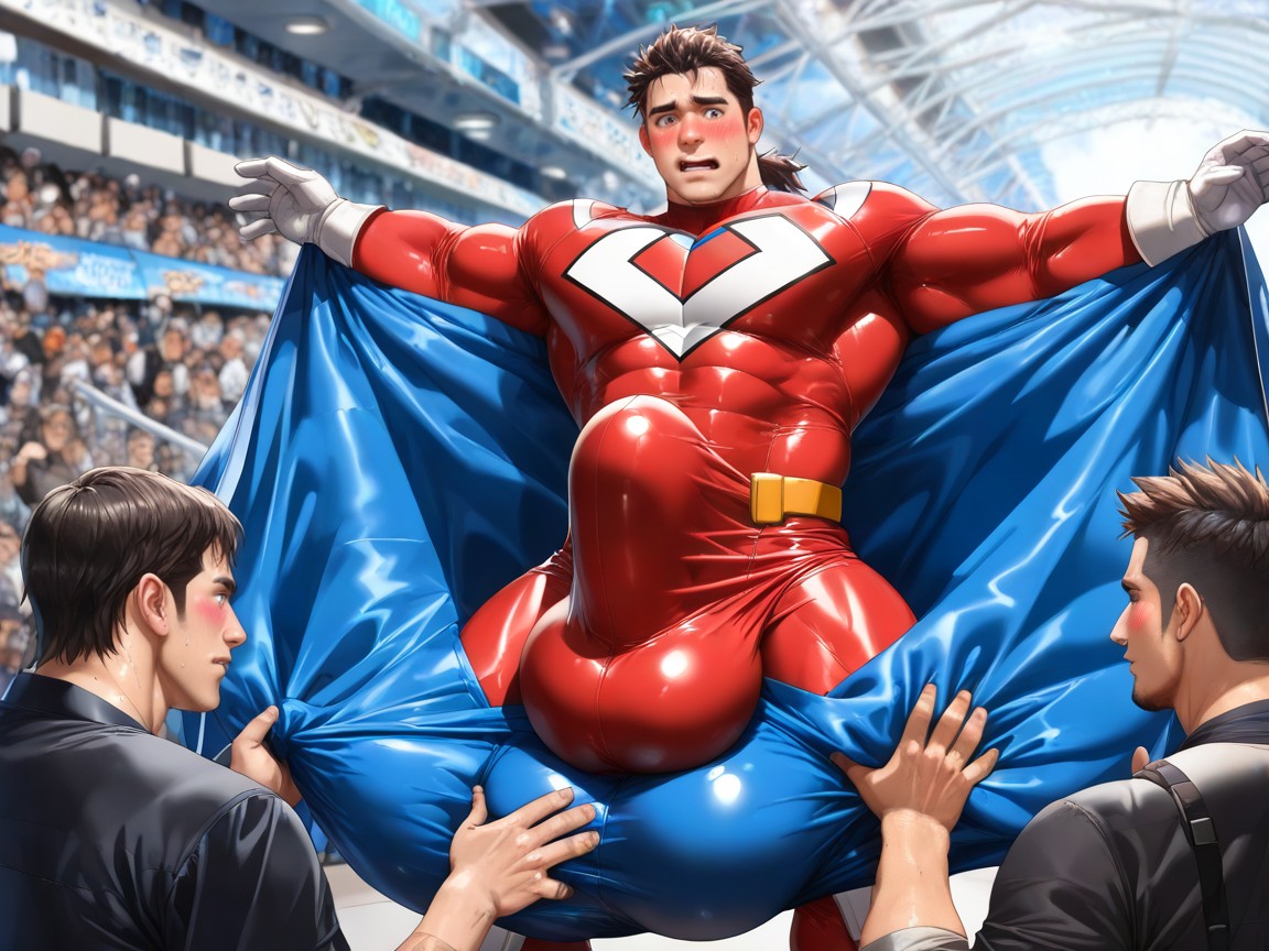 Giant Fully Erect Upright Bulge Stretches Out Fabric, Other Man Touches His Bulge, 亂頭髮 AI同性戀黃片