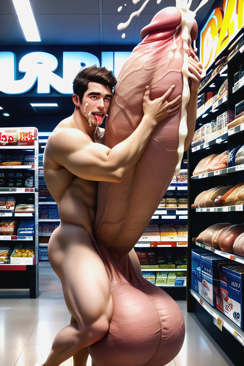 Angular Features, Detailed, Absurdly Surreal Oversized Hyper Cock ゲイAIポルノ