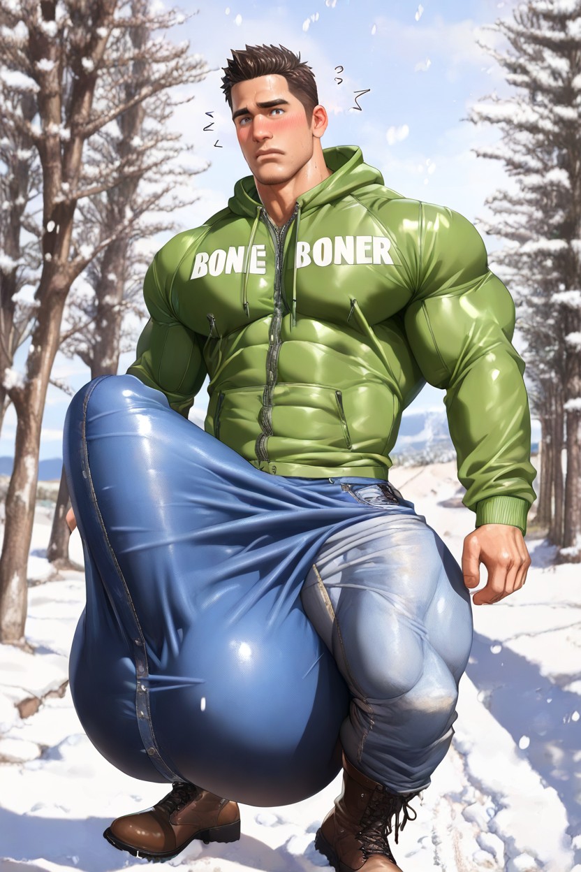 Extremely Hard, All Blushing And Sweating, Huge Erection Bulging Upright 게이 AI 포르노
