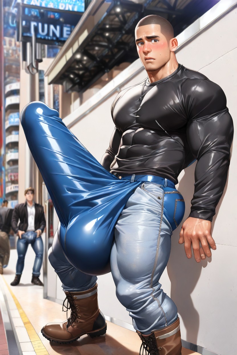 Nervous, 晚上, Huge Erection Outline Visible AI同性戀黃片