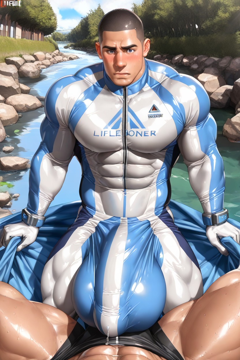 Vibrant, Gigantic Impossibly Oversized Hyper Bulge Is Fully Erect Upright, Man Has Extremely Visible Erection ゲイAIポルノ