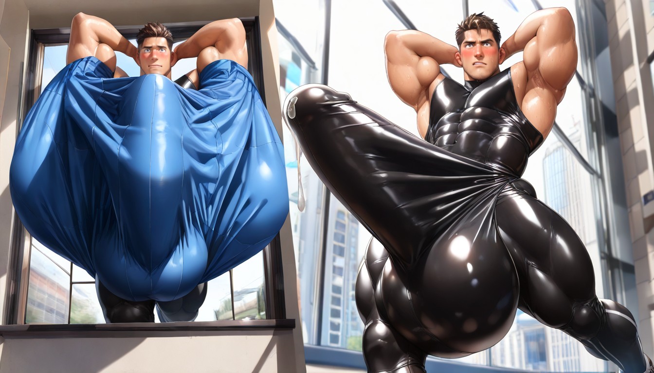 Massive Gigantic Bulge Stretching Out Fabric, Photographic Style, Erect Bulge Pornografia gay com IA
