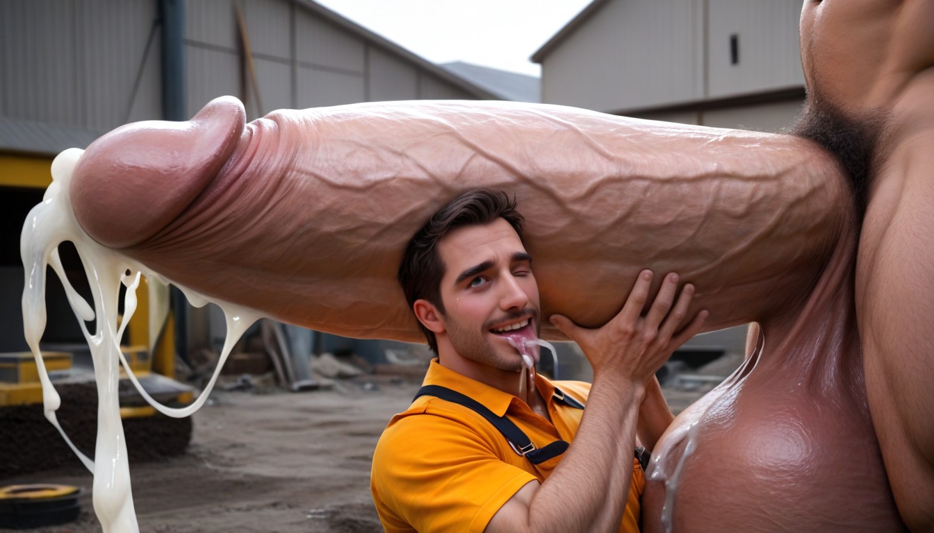 Gigantic Uncut Hyper Penis, Jobsite, 紫の髪 ゲイAIポルノ