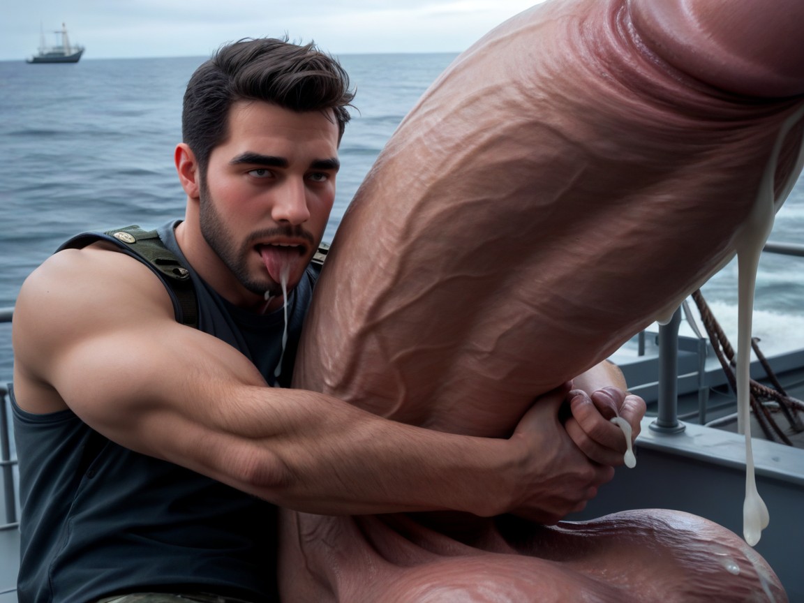 Blushing, Uncut Hyper Cock Much Bigger Than Leg, K AI Gay Porn
