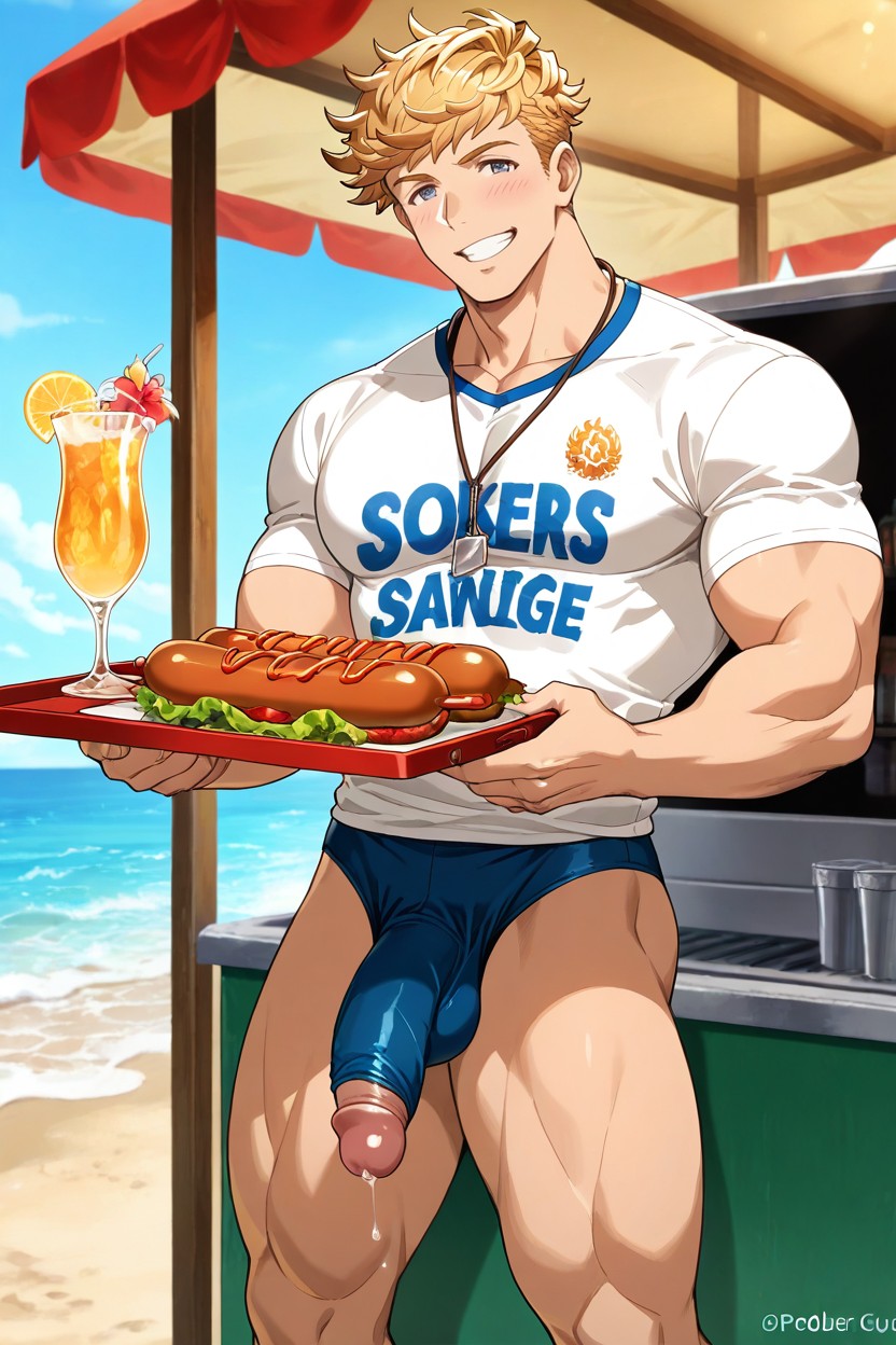 Mobile Sausage Sandwich Vendor, Cygames Artwork Style, 中 ゲイAIポルノ