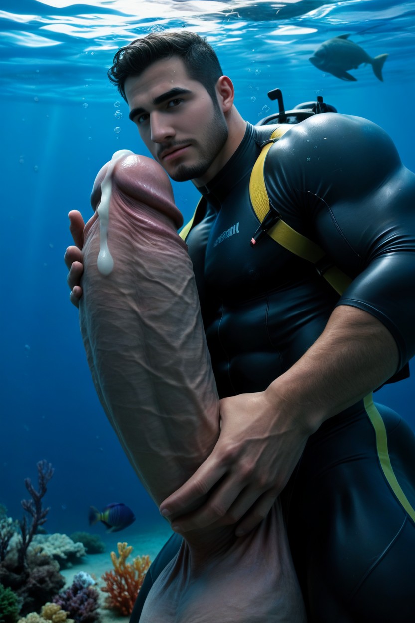 Oversized Impossibly Surreal Uncut Hypercock Longer And Thicker Than Body, 側面図, Photorealistic ゲイAIポルノ