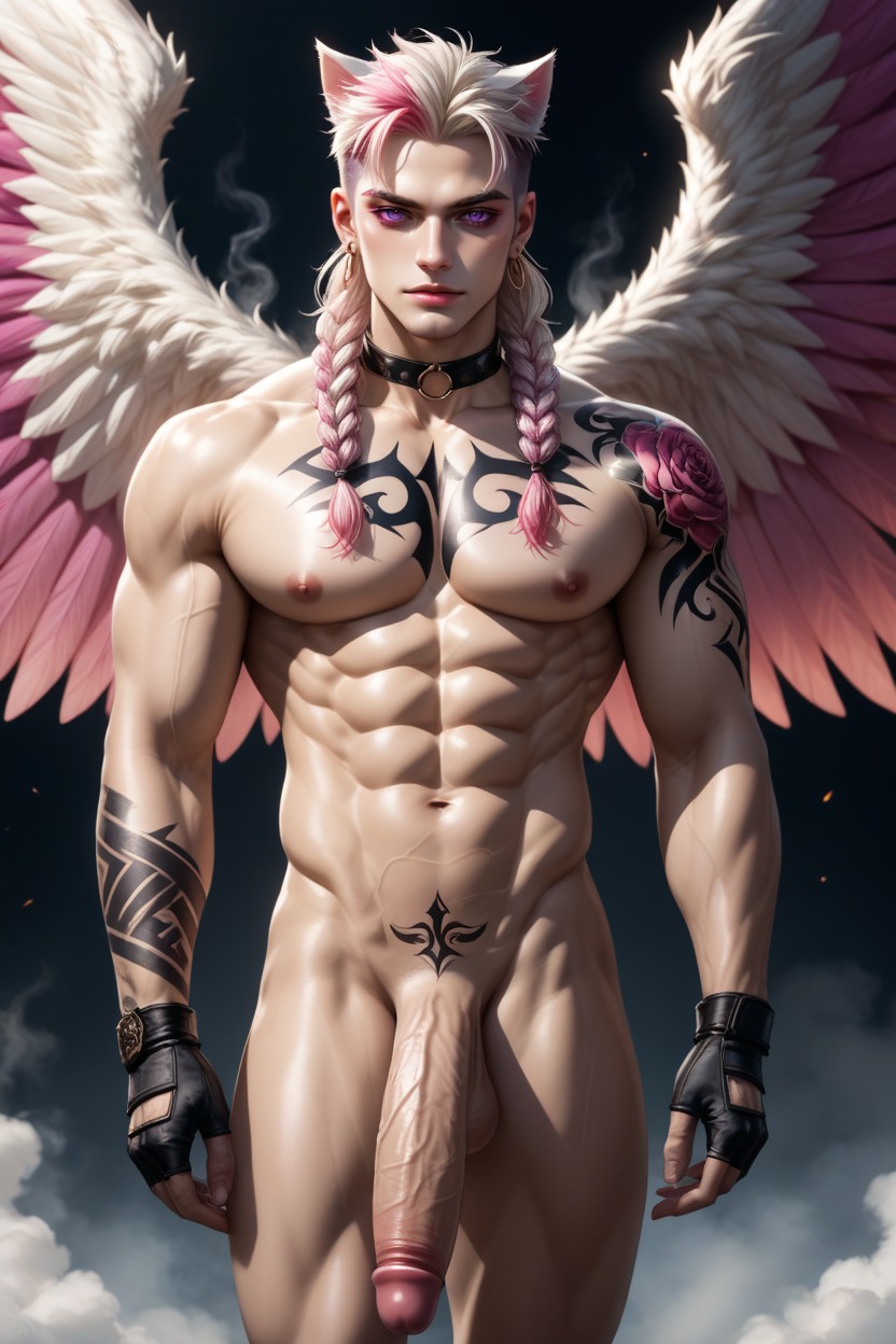 Nude, Muscular Shoulders, Multi-colored Wings AI Gay Porn