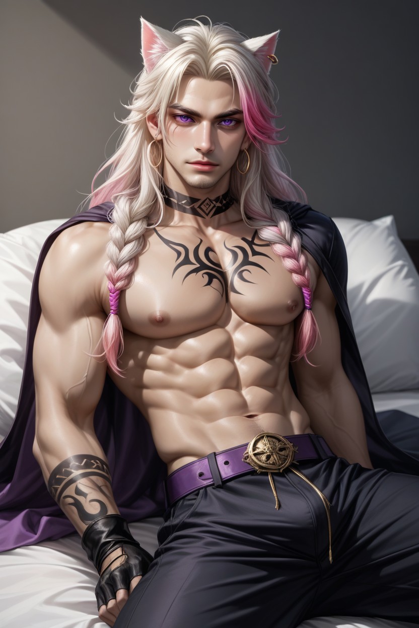 Purple Highlights, Prfect Male Body, Viking Braids ゲイAIポルノ