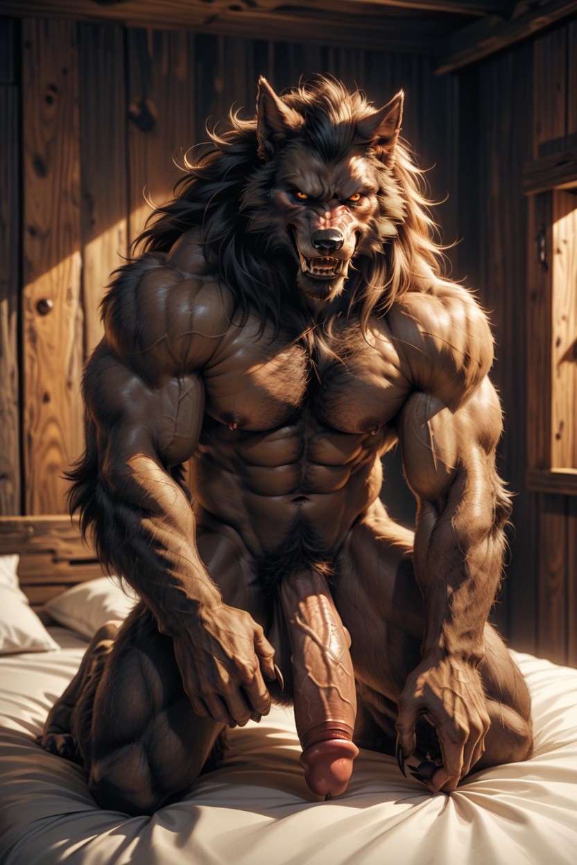 Werewolf Muscular Hairy Large Pecs, White Male Penis, Werewolf Huge Upper Body And Oversized Large Arms ゲイAIポルノ