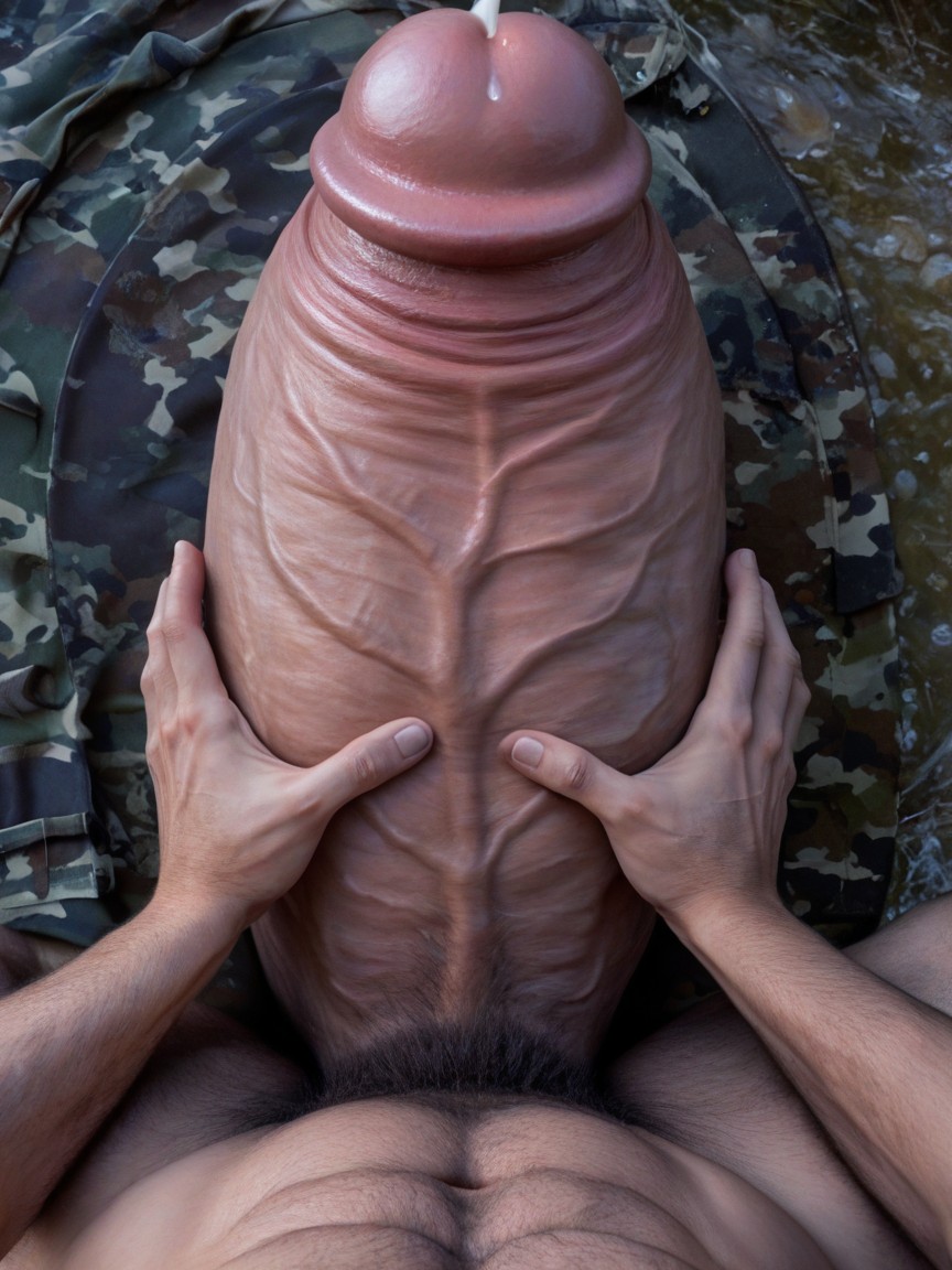 Focus On Absurdly Gigantic Fully Erect Uncut Penis, 분홍색, Penis Realistically Attached To Crotch 게이 AI 포르노